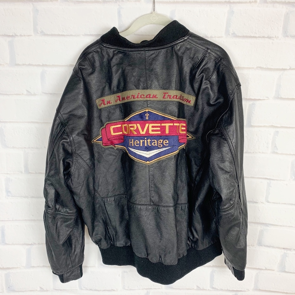 Design by Reed Corvette Logo Leather Bomber Jacket - Picture 4 of 8